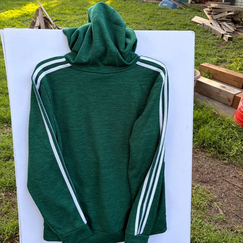 Adidas Boys Green‎ Heathered Hoodie 3-Stripe Pullover Sweatshirt Size XL 18/20